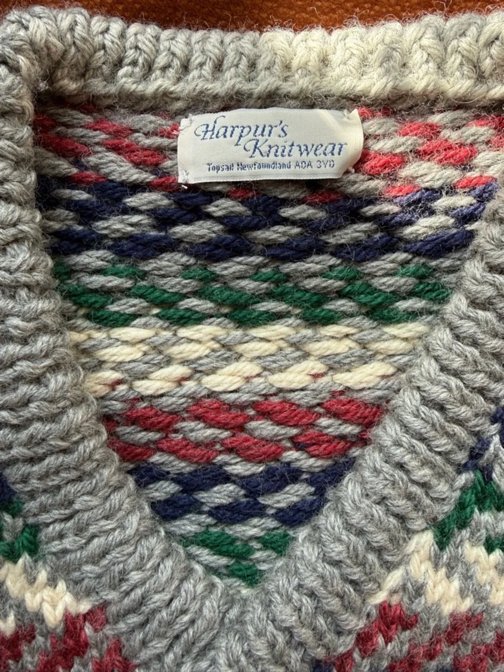 Vintage Harpur’s Knitwear Fair Isle Sweater Vest Chunky Knit Gray S/M - Picture 5 of 11